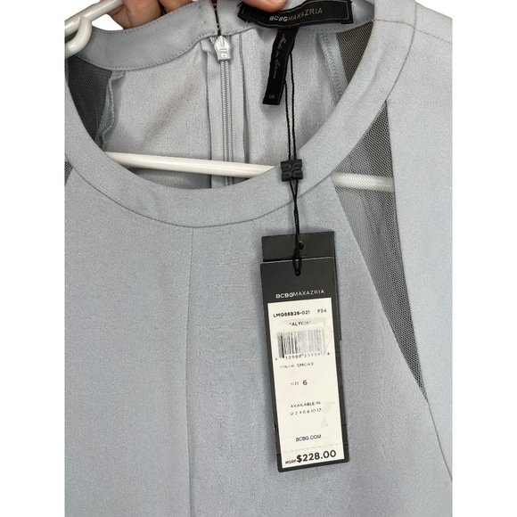 BCBG ALYCIA Cocktail Dress Sheer Cut Out Mini Smoke Gray NWT 6 - Picture 8 of 11